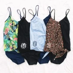 Fashion Clothing Store -Fashion Clothing Store Lih monogrammed ruched tankinis in navy tropical black seersucker and cheetah with bottoms