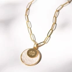 Monogrammed Layered Disc Necklace 10 Monogrammed Layered Disc Necklace -Fashion Clothing Store Lxq gold monogrammed layered shell necklace