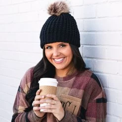 Chunky Knit Beanie -Fashion Clothing Store M9f black chunky knit beanie with coffee cup