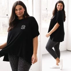 Monogrammed Jersey T-Shirt -Fashion Clothing Store Mkf black jersey t shirt with dark leopard high rise leggings