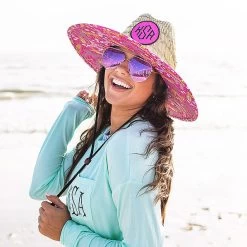 Monogrammed Straw Hat -Fashion Clothing Store MqJ pink fiesta straw hat on beach
