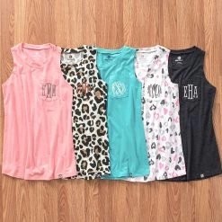 Fashion Clothing Store -Fashion Clothing Store NBn monogrammed tank tops in blush leopard blue heart leopard and black