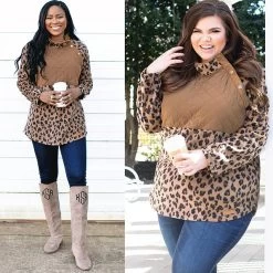 Asymmetrical Snap Pullover -Fashion Clothing Store NDe leopard asymmetrical snap pullover split image