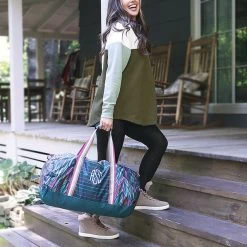 Monogrammed Packable Travel Bag 11 Monogrammed Packable Travel Bag -Fashion Clothing Store NGQ brunette holding navy safari packable travel bag