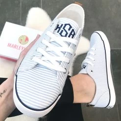 Monogrammed Seersucker Sneakers -Fashion Clothing Store Nhb seersucker sneakers shoefie