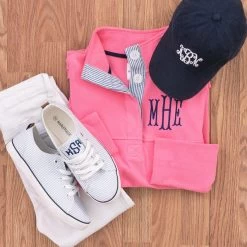 Monogrammed Seersucker Sneakers -Fashion Clothing Store Nhb seersucker sneakers with popover