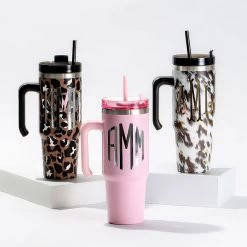 Monogrammed Travel Tumbler 15 Monogrammed Travel Tumbler -Fashion Clothing Store NmZ 30oz cheetah blush and cowhide on blocks in studio
