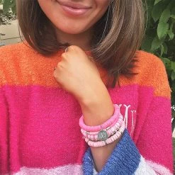 Monogrammed Mix Bead Bracelet Stack -Fashion Clothing Store Npv monogrammed blush bracelet stack with sweater