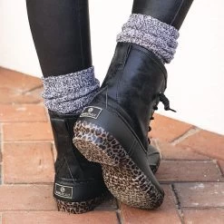 Leopard Duck Boots -Fashion Clothing Store Nrh back of black leopard bottom boots