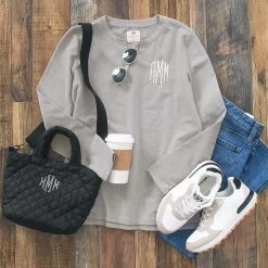 Monogrammed V Neck Sweatshirt -Fashion Clothing Store OLi monogrammed v neck sweatshirt with jeans and sneakers new