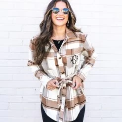 Monogrammed Tie Waist Shirt Jacket 9 Monogrammed Tie Waist Shirt Jacket -Fashion Clothing Store OgX tie waist shacket in hickory plaid 1
