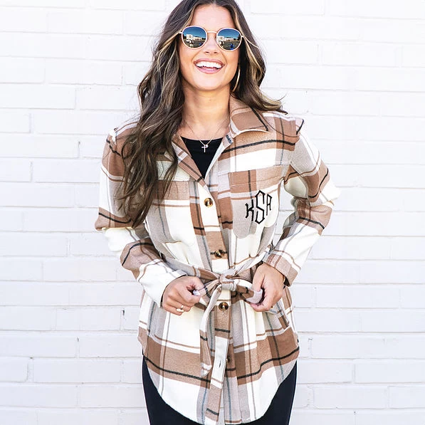 Monogrammed Tie Waist Shirt Jacket 5 Monogrammed Tie Waist Shirt Jacket - Image 5