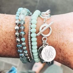 Monogrammed Pendant Bracelet -Fashion Clothing Store Ok3 silver link lock braclet stack