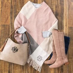 Monogrammed Colorblock Poncho -Fashion Clothing Store Otp blush colorblock poncho ootd 2021