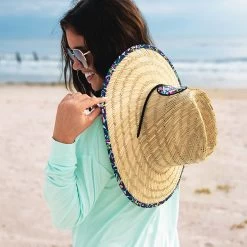 Monogrammed Straw Hat -Fashion Clothing Store Ows monogrammed straw hat in navy floral on beach