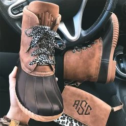 Monogrammed Duck Boots -Fashion Clothing Store OyO duck boots brown with leopard laces car