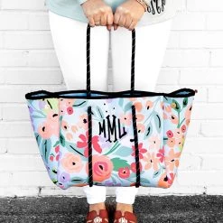 Monogrammed Neoprene Tote 11 Monogrammed Neoprene Tote -Fashion Clothing Store PIy french floral neoprene tote in hands with sandals
