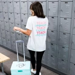 Monogrammed Teacher T-Shirt -Fashion Clothing Store PW3 back of teacher ringer style shirt with cart lockers clipboard
