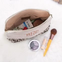 Monogrammed Leopard Cosmetic Case -Fashion Clothing Store PWd leopard cosmetic case interior pocket