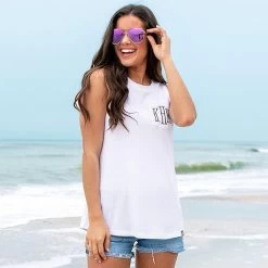 Monogrammed Tank Top -Fashion Clothing Store PZB white monogrammed relaxed tank top