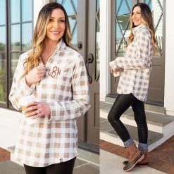 Monogrammed Fleece Pullover 6 Monogrammed Fleece Pullover -Fashion Clothing Store QHC tan buffalo monogrammed fleece pullover