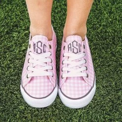 Monogrammed Youth Gingham Sneakers -Fashion Clothing Store QHS youth pink gingham sneakers