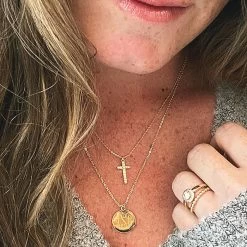 Monogrammed Layered Cross Necklace -Fashion Clothing Store QHZ monogrammed layered necklace with cross in gold 2