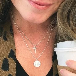 Monogrammed Layered Cross Necklace -Fashion Clothing Store QHZ monogrammed layered necklace with cross in silver 2
