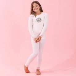 Monogrammed Kids Pajamas -Fashion Clothing Store QWI monogrammed kids pajama set pink and white stripes on girl mono