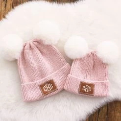 Monogrammed Kids Pom Pom Beanie 9 Monogrammed Kids Pom Pom Beanie -Fashion Clothing Store QoY mom and me pink beanies