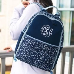 Monogrammed Neoprene Backpack -Fashion Clothing Store QsJ navy ditsy floral neoprene backpack on shoulder
