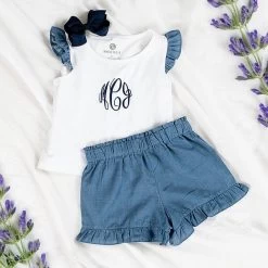 Monogrammed Toddler Ruffle Short Set 8 Monogrammed Toddler Ruffle Short Set -Fashion Clothing Store RFp girls ruffle short set with flowers