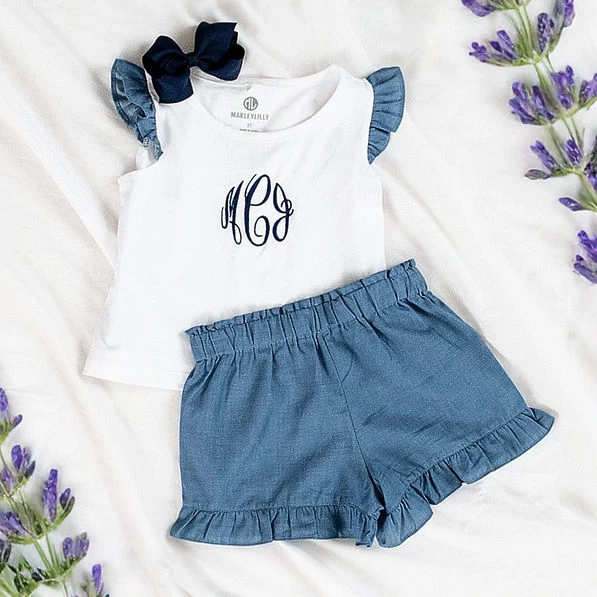 Monogrammed Toddler Ruffle Short Set 3 Monogrammed Toddler Ruffle Short Set - Image 3