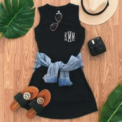 Monogrammed Sleeveless Dress -Fashion Clothing Store Rb1 monogrammed sleeveless black racerback dress with sandals