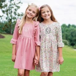 Monogrammed Kids Ruffle Dress -Fashion Clothing Store Red sisters monogrammed ruffle dresses