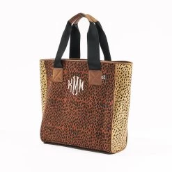 Monogrammed Purse Tote -Fashion Clothing Store Rm5 camel dottie personalized purse tote at an angle