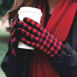 Tech Gloves -Fashion Clothing Store S9r plaid tech gloves holding coffee