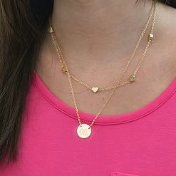 Monogrammed Heart Multi Strand Necklace 6 Monogrammed Heart Multi Strand Necklace -Fashion Clothing Store SBs layered heart necklace on neck gold