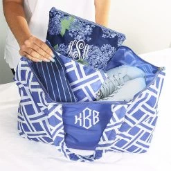 Monogrammed Packable Cosmetic Bags 15 Monogrammed Packable Cosmetic Bags -Fashion Clothing Store SQL blue hydrangea packable cosmetic bags inside of duffel bag