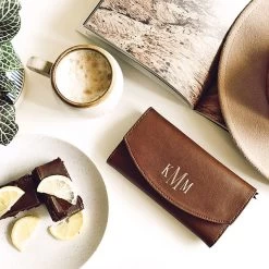 Monogrammed Leather Wallet -Fashion Clothing Store Swg brown leather wallet with coffee