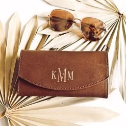 Monogrammed Leather Wallet -Fashion Clothing Store Swg brown leather wallet with sunglasses