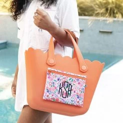 Monogrammed Waterproof Beach Bag -Fashion Clothing Store SxH personalized coral floral beach bag at pool