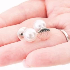 Monogrammed Stud Earring Set -Fashion Clothing Store THK monogrammed pearl back silver stud earrings set