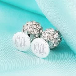 Monogrammed Stud Earring Set -Fashion Clothing Store THK monogrammed rhinestone back silver stud earrings set
