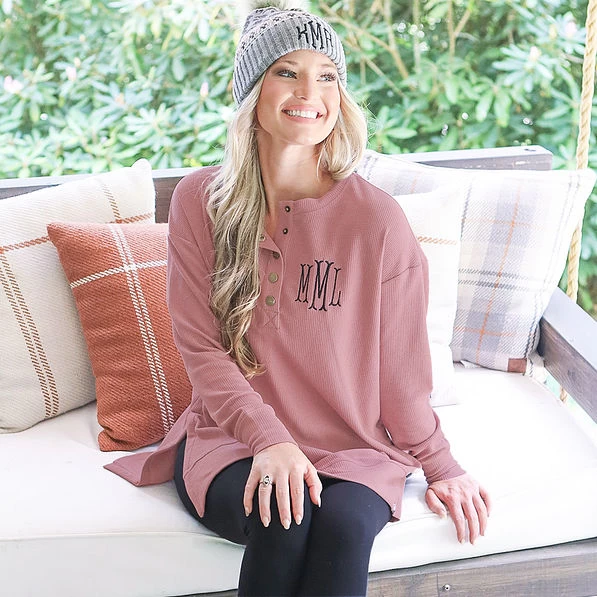 Monogrammed Waffle Henley Tunic 8 Monogrammed Waffle Henley Tunic - Image 8