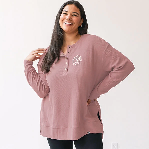 Monogrammed Waffle Henley Tunic 3 Monogrammed Waffle Henley Tunic - Image 3