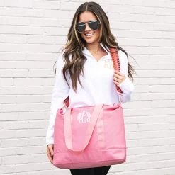 Monogrammed Classic Tote Bag -Fashion Clothing Store TRi rose classic tote bag on shoulder