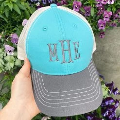 Monogrammed Trucker Hat -Fashion Clothing Store TZn blue monogrammed trucker hat with flowers