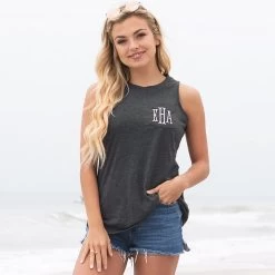 Monogrammed Tank Top -Fashion Clothing Store Taw charcoal monogrammed tank top on blonde