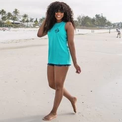 Monogrammed Tank Top -Fashion Clothing Store Taw teal monogrammed tank top with jean shorts
